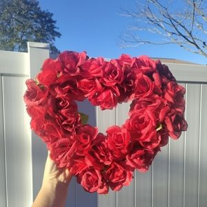 Floral Heart Wreath Artificial Rose - Red